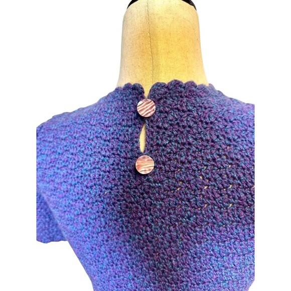 Vintage Handmade Purple Crochet Dress Mod 60s Style Short Sleeve A-Line Retro Bo - Picture 4 of 5